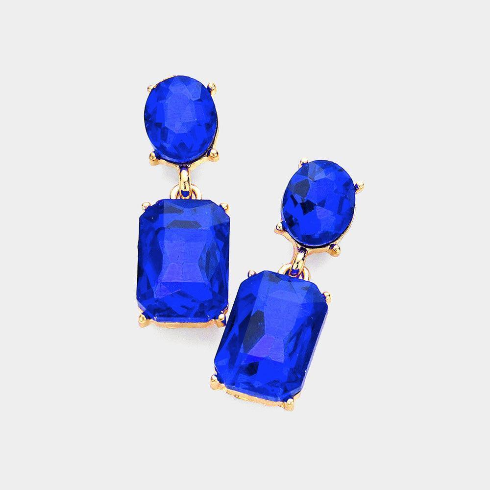 Gold Square Stone Cluster Dangle Evening Earrings - Jewelry Store by Erik Rayo