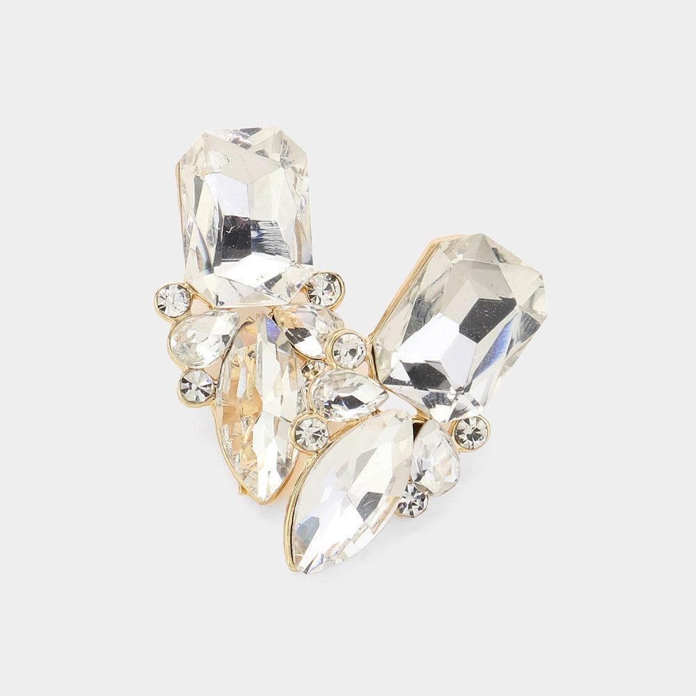 Gold Square Marquise Stone Cluster Evening Earrings - Jewelry Store by Erik Rayo