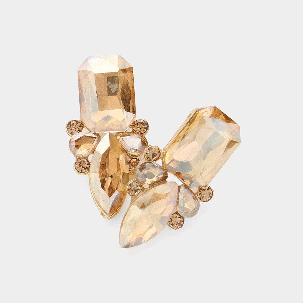 Gold Square Marquise Stone Cluster Evening Earrings - Jewelry Store by Erik Rayo