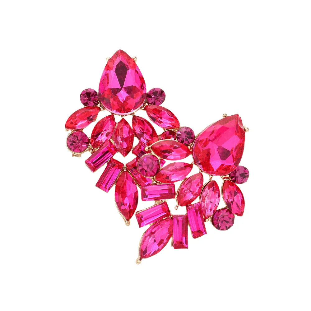Red Marquise Baguette Stone Cluster Evening Earrings - Jewelry Store by Erik Rayo
