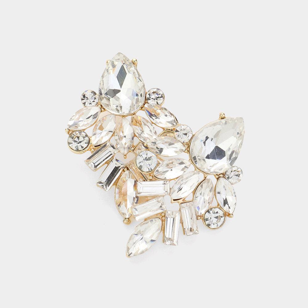 Gold Marquise Baguette Stone Cluster Evening Earrings - Jewelry Store by Erik Rayo