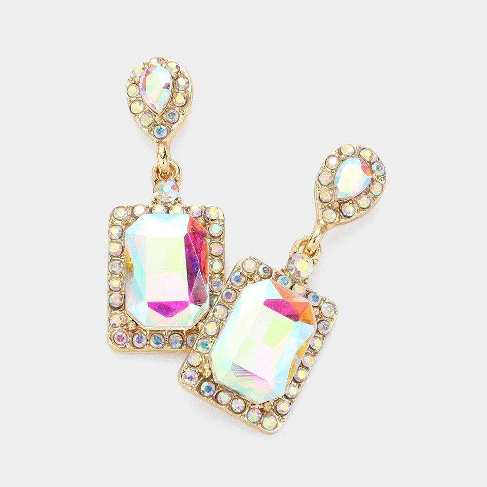 Gold Square Stone Cluster Dangle Evening Earrings - Jewelry Store by Erik Rayo