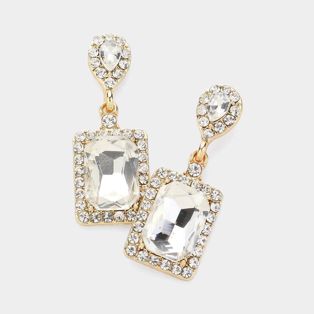 Gold Square Stone Cluster Dangle Evening Earrings - Jewelry Store by Erik Rayo