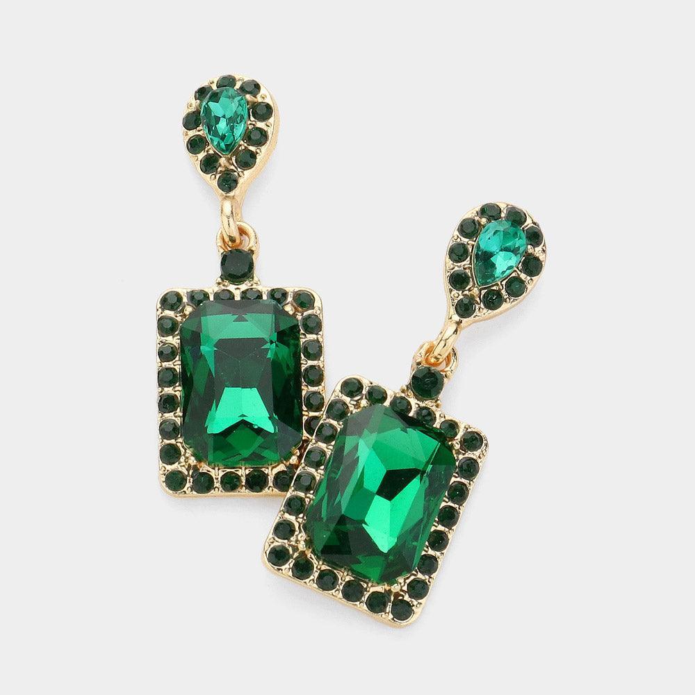 Gold Square Stone Cluster Dangle Evening Earrings - Jewelry Store by Erik Rayo