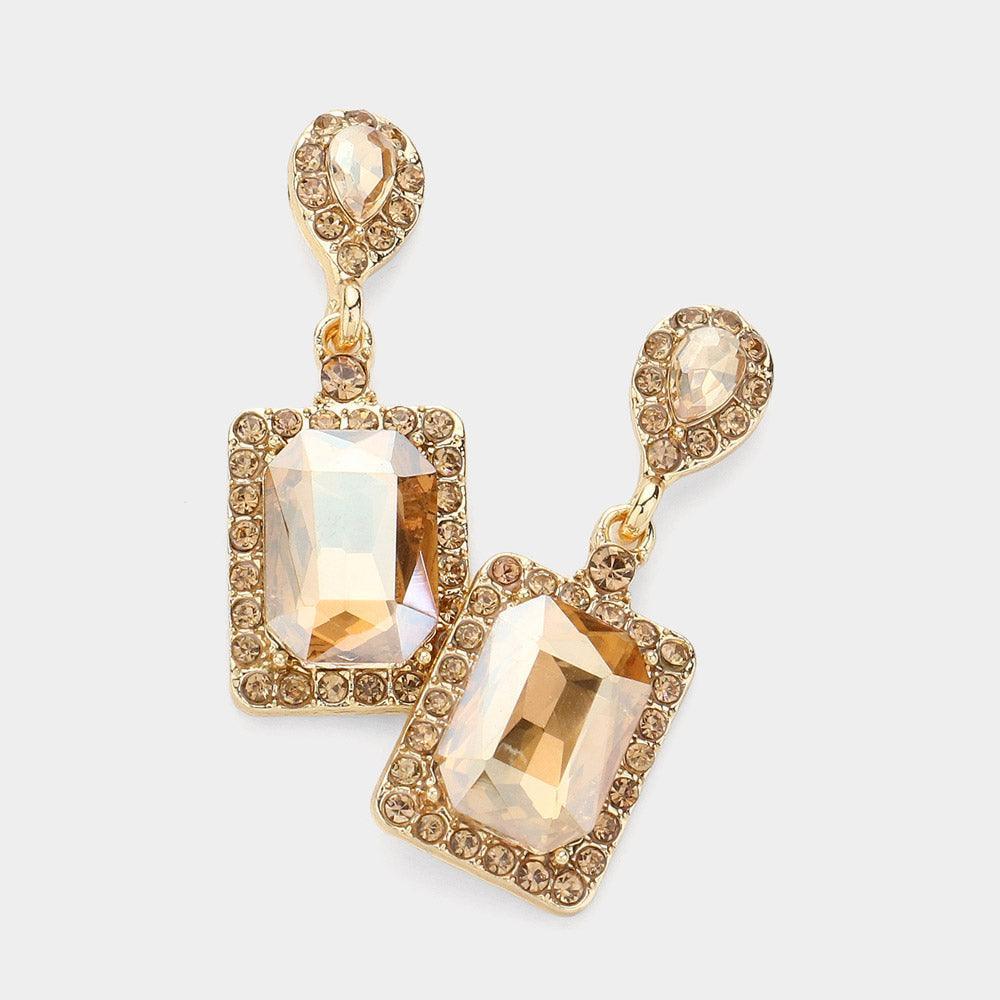Gold Square Stone Cluster Dangle Evening Earrings - Jewelry Store by Erik Rayo