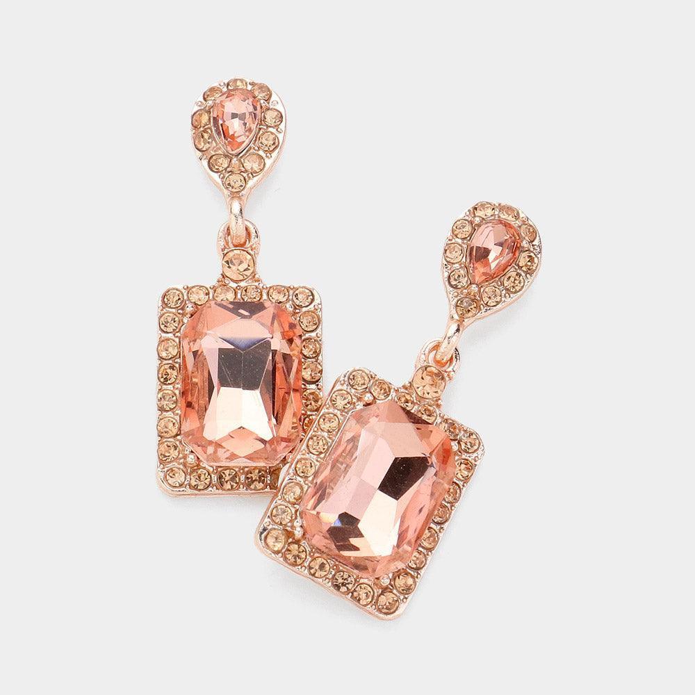 Gold Square Stone Cluster Dangle Evening Earrings - Jewelry Store by Erik Rayo