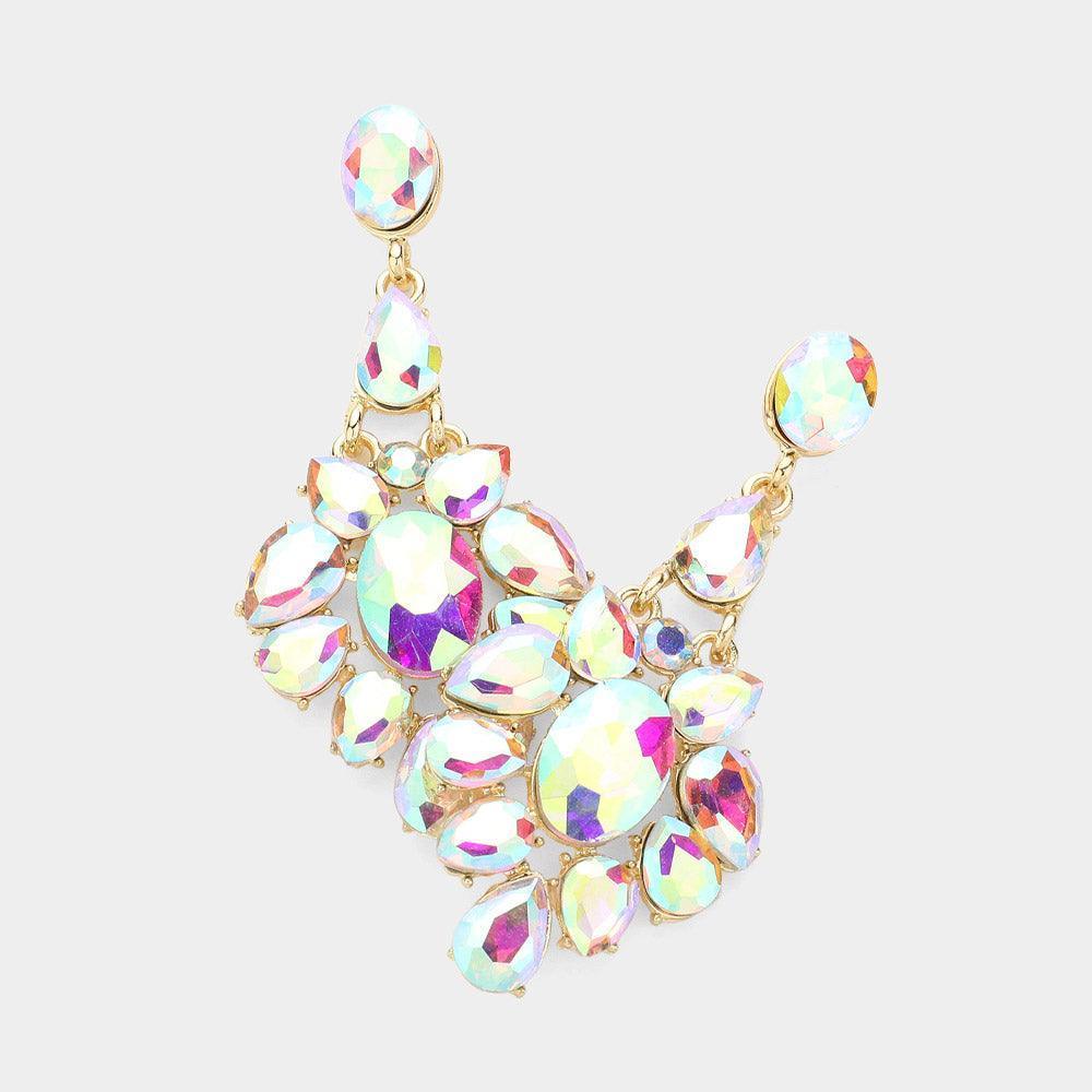 Gold Oval Teardrop Stone Cluster Evening Earrings - Jewelry Store by Erik Rayo
