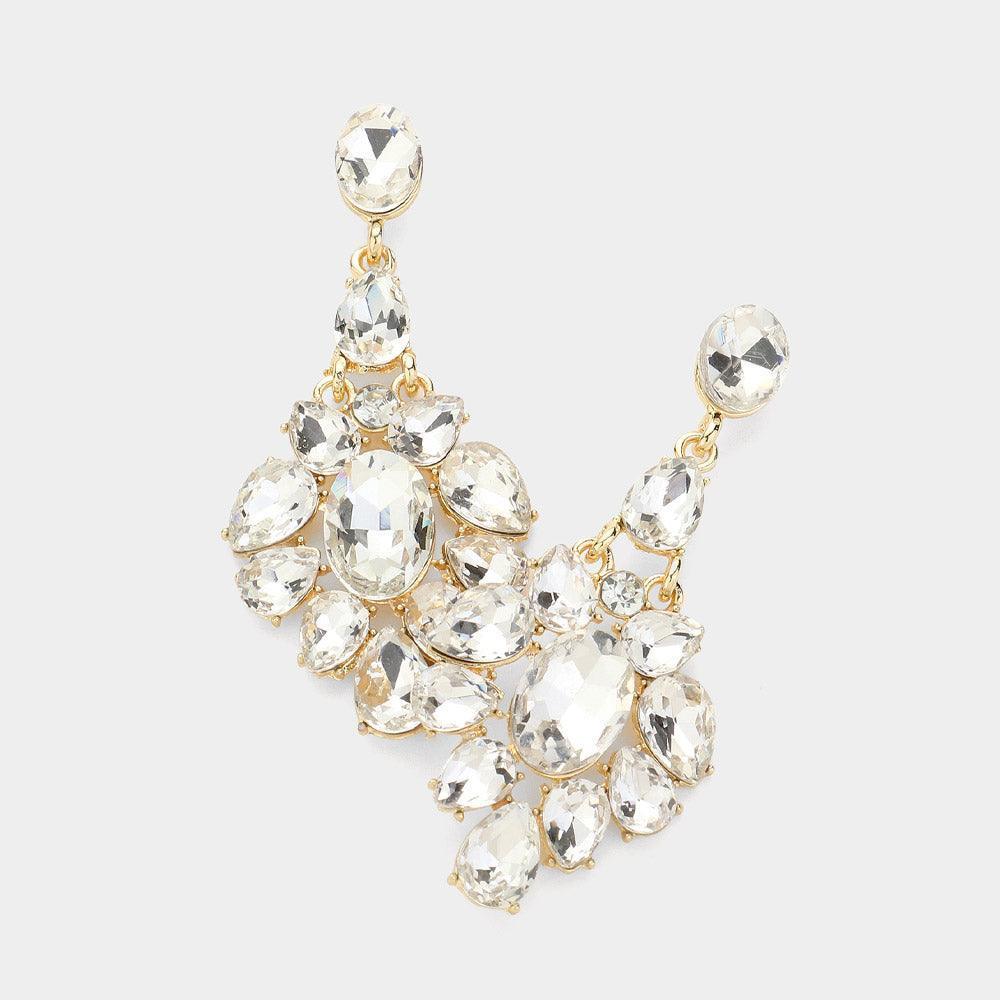Gold Oval Teardrop Stone Cluster Evening Earrings - Jewelry Store by Erik Rayo