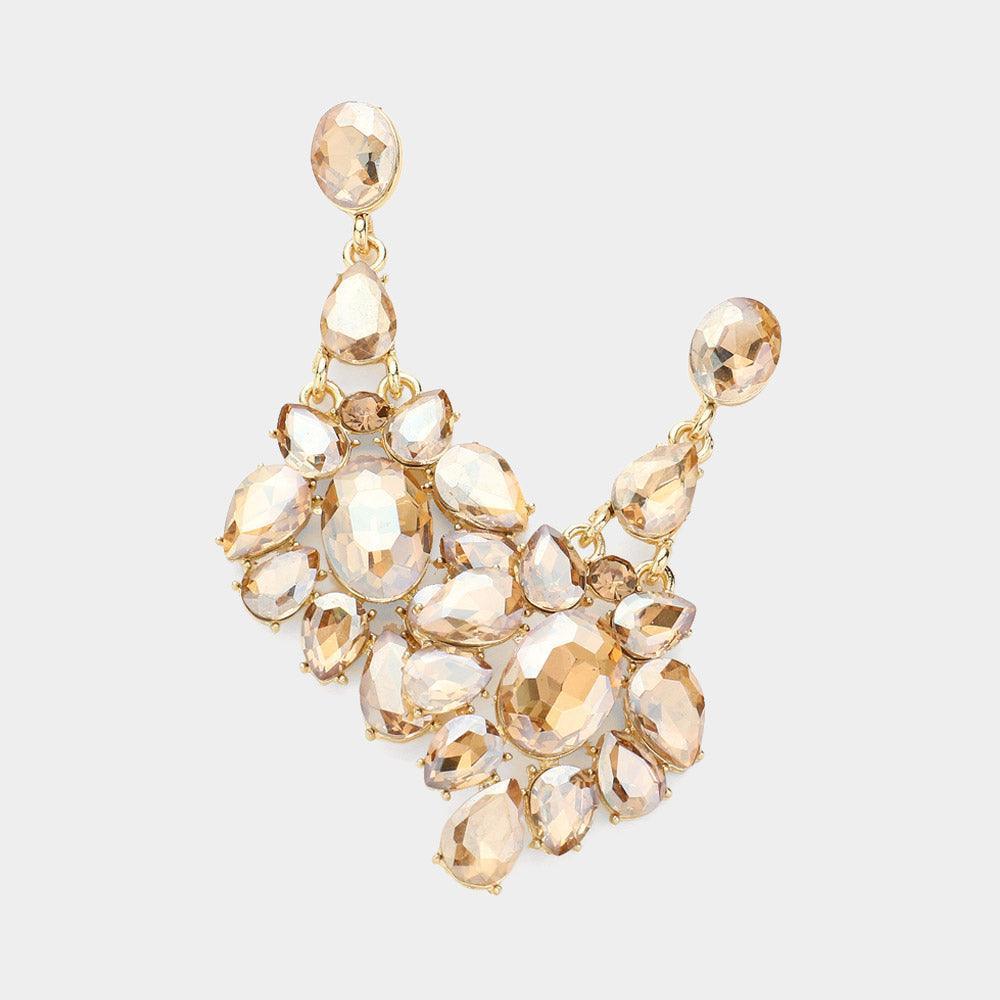 Gold Oval Teardrop Stone Cluster Evening Earrings - Jewelry Store by Erik Rayo