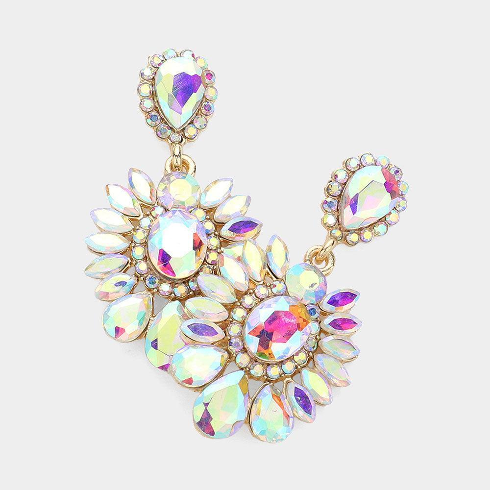 Gold Teardrop Stone Cluster Embellished Dangle Evening Earrings - Jewelry Store by Erik Rayo