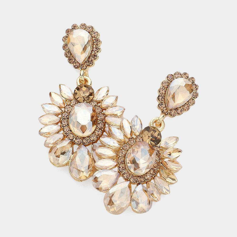 Gold Teardrop Stone Cluster Embellished Dangle Evening Earrings - Jewelry Store by Erik Rayo