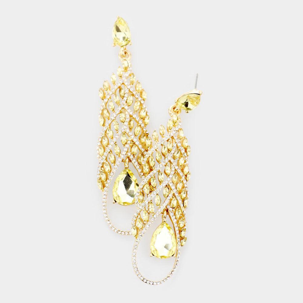 Yellow Sparkle Crystal Teardrop Evening Earrings - Jewelry Store by Erik Rayo