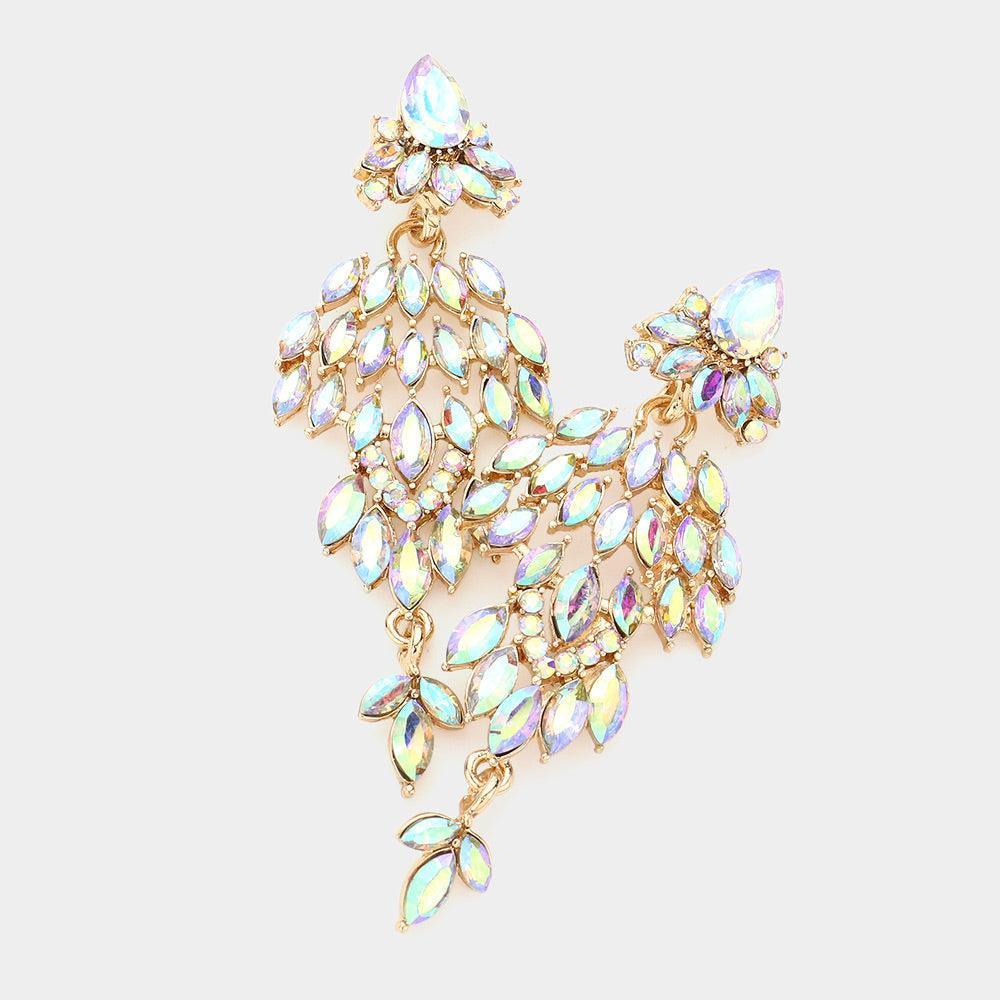 Gold Crystal Marquise Cluster Dangle Evening Earrings - Jewelry Store by Erik Rayo