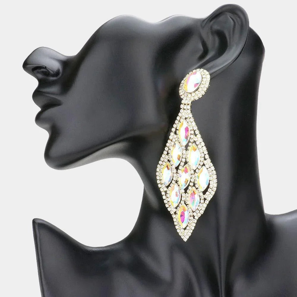 Gold Marquise Stone Cluster Petal Evening Earrings - Jewelry Store by Erik Rayo