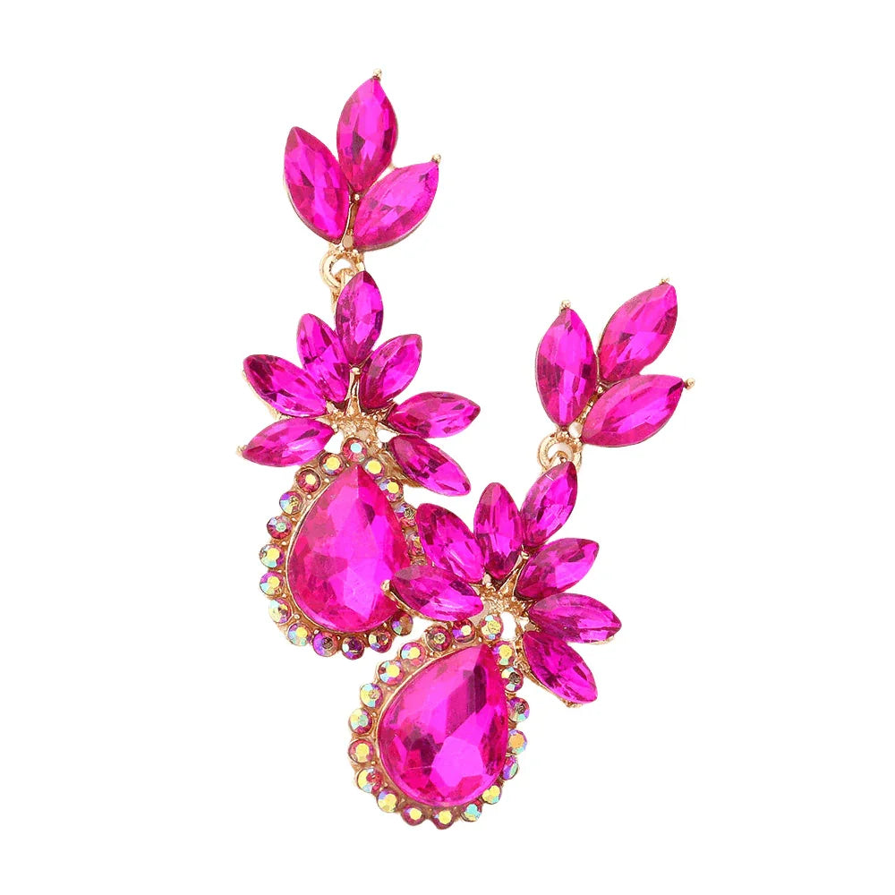 Fuchsia Marquise Stone Cluster Teardrop Accented Dangle Evening Earrings - Jewelry Store by Erik Rayo