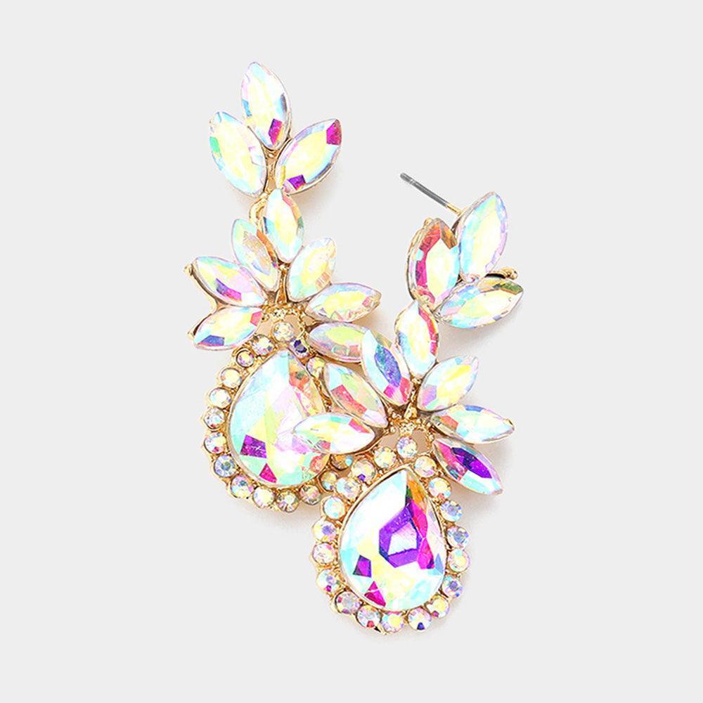 Gold Marquise Stone Cluster Teardrop Accented Dangle Evening Earrings - Jewelry Store by Erik Rayo