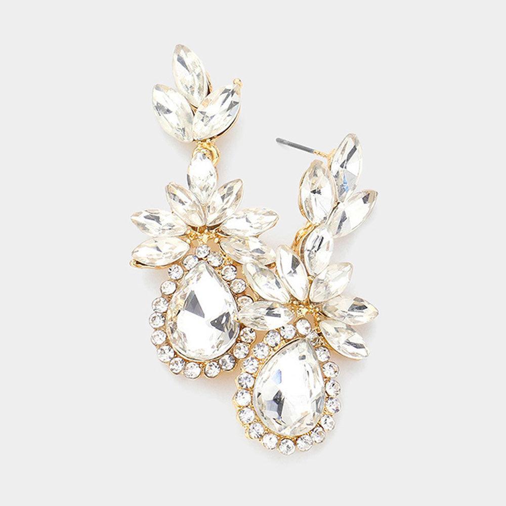 Gold Marquise Stone Cluster Teardrop Accented Dangle Evening Earrings - Jewelry Store by Erik Rayo