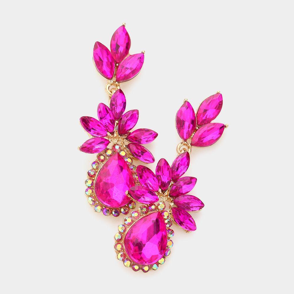 Fuchsia Marquise Stone Cluster Teardrop Accented Dangle Evening Earrings - Jewelry Store by Erik Rayo