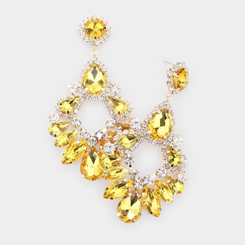 Yellow Teardrop Marquise Crystal Drop Evening Earrings - Jewelry Store by Erik Rayo