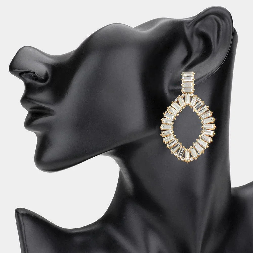 Gold Baguette Stone Cluster Evening Earrings - Jewelry Store by Erik Rayo