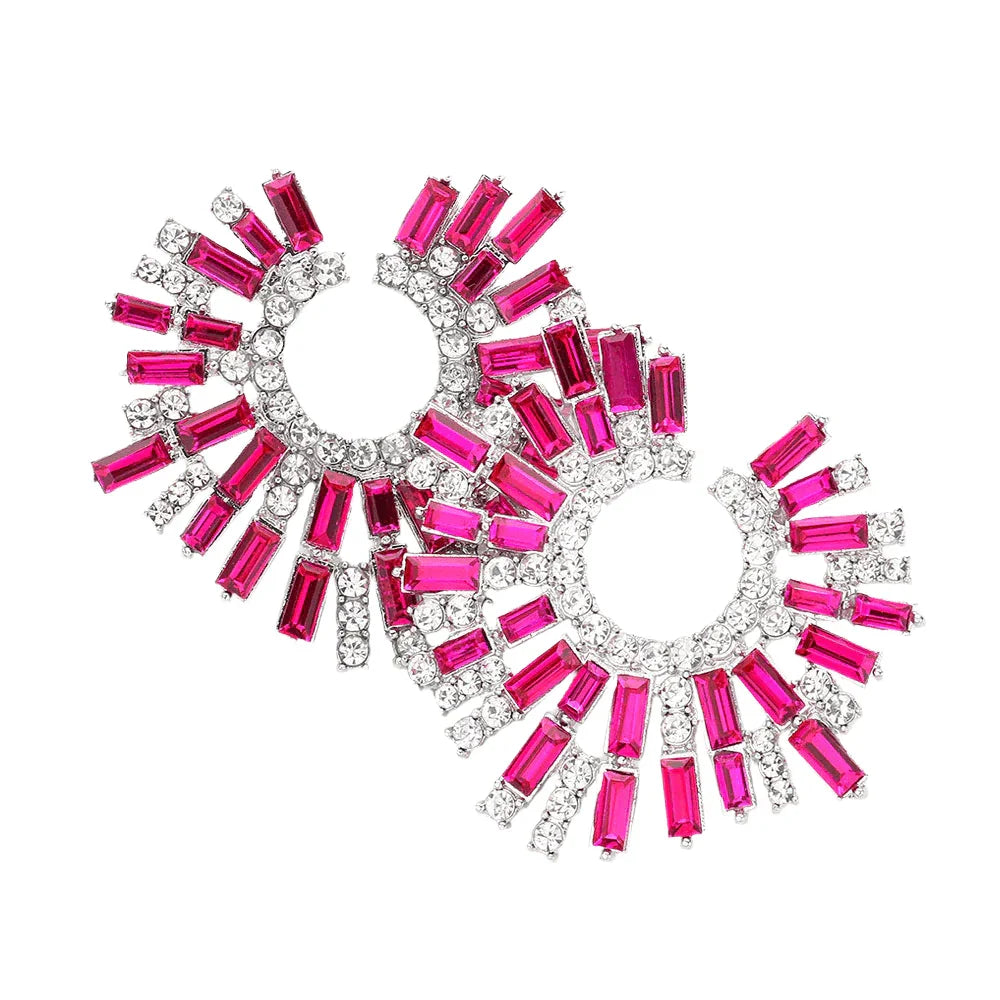 Fuchsia Baguette Stone Cluster Abstract Evening Earrings - Jewelry Store by Erik Rayo