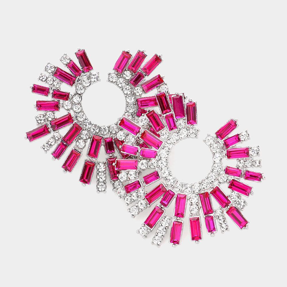 Fuchsia Baguette Stone Cluster Abstract Evening Earrings - Jewelry Store by Erik Rayo