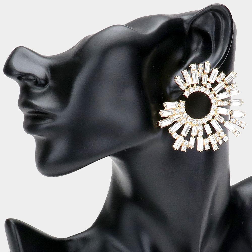 Gold Baguette Stone Cluster Abstract Evening Earrings - Jewelry Store by Erik Rayo