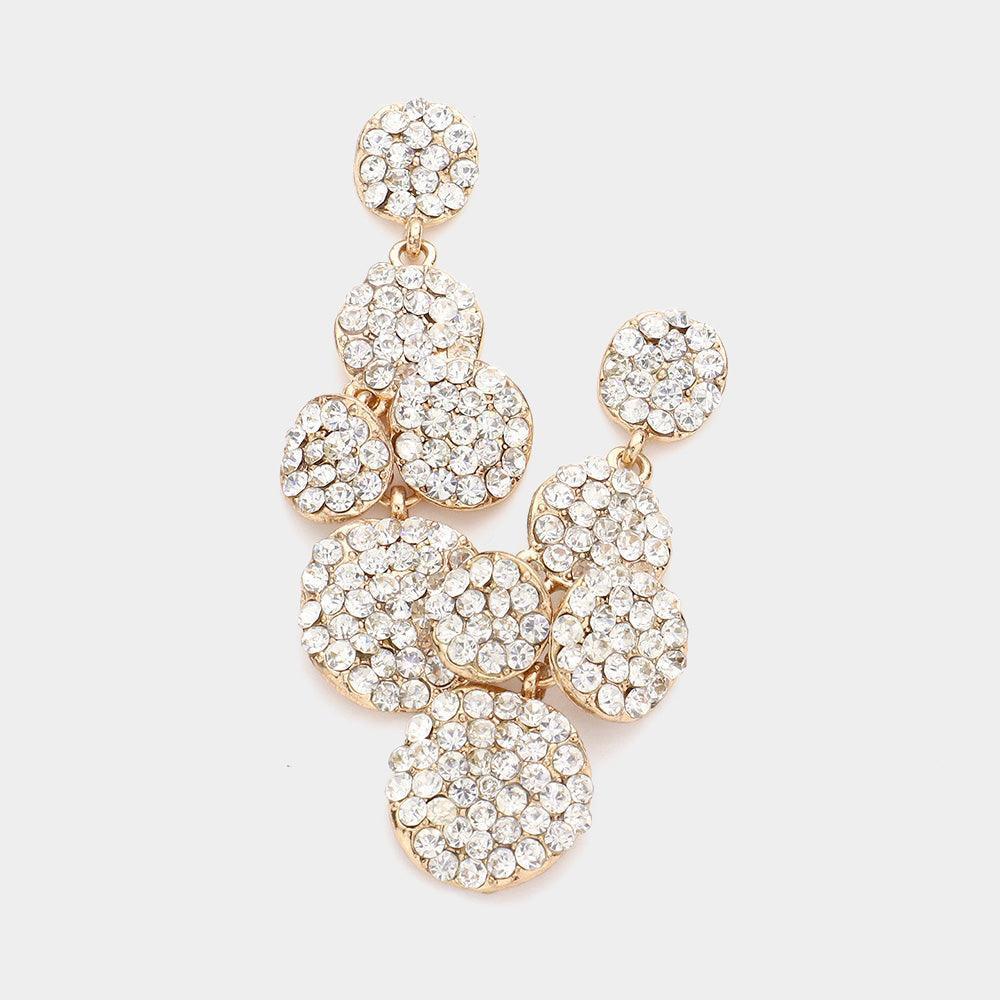 Gold Crystal pave disc cluster evening earrings - Jewelry Store by Erik Rayo
