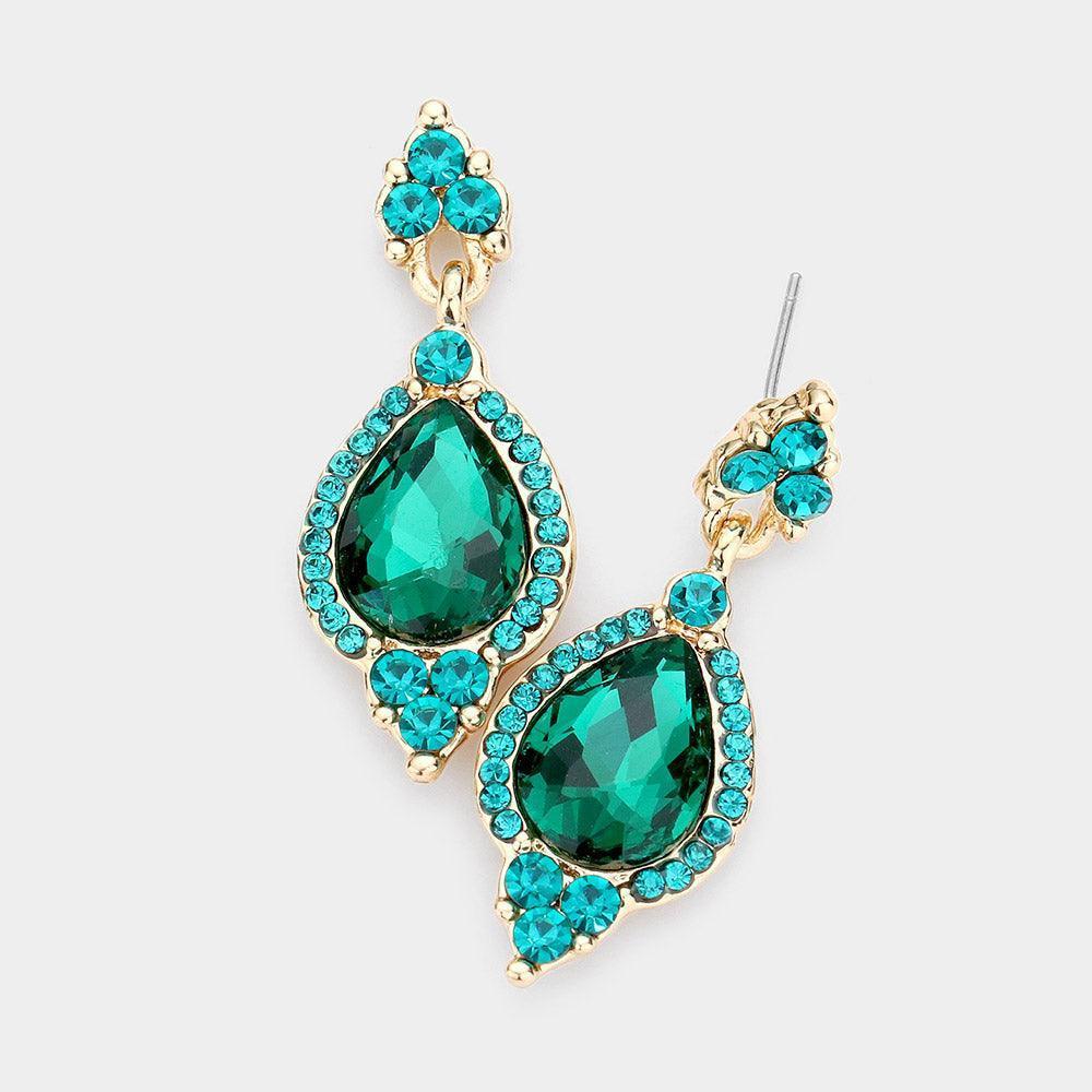 Emerald Teardrop Centered Dangle Evening Earrings - Jewelry Store by Erik Rayo