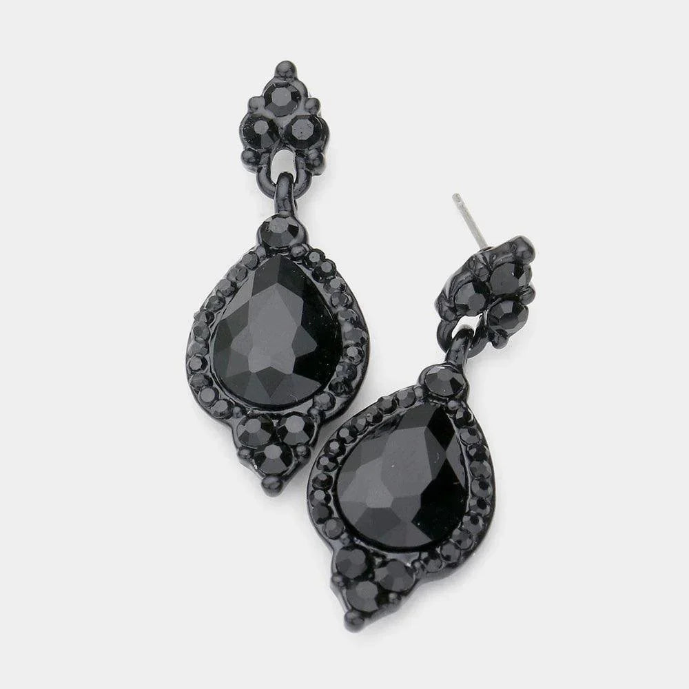 Black Teardrop Centered Dangle Evening Earrings - Jewelry Store by Erik Rayo