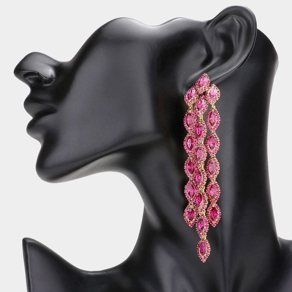 Fuchsia Marquise Stone Cluster Vine Dangle Evening Earrings - Jewelry Store by Erik Rayo
