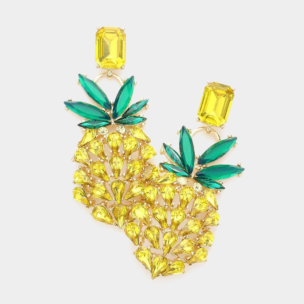 Yellow Multi Stone Pineapple Dangle Evening Earrings - Jewelry Store by Erik Rayo