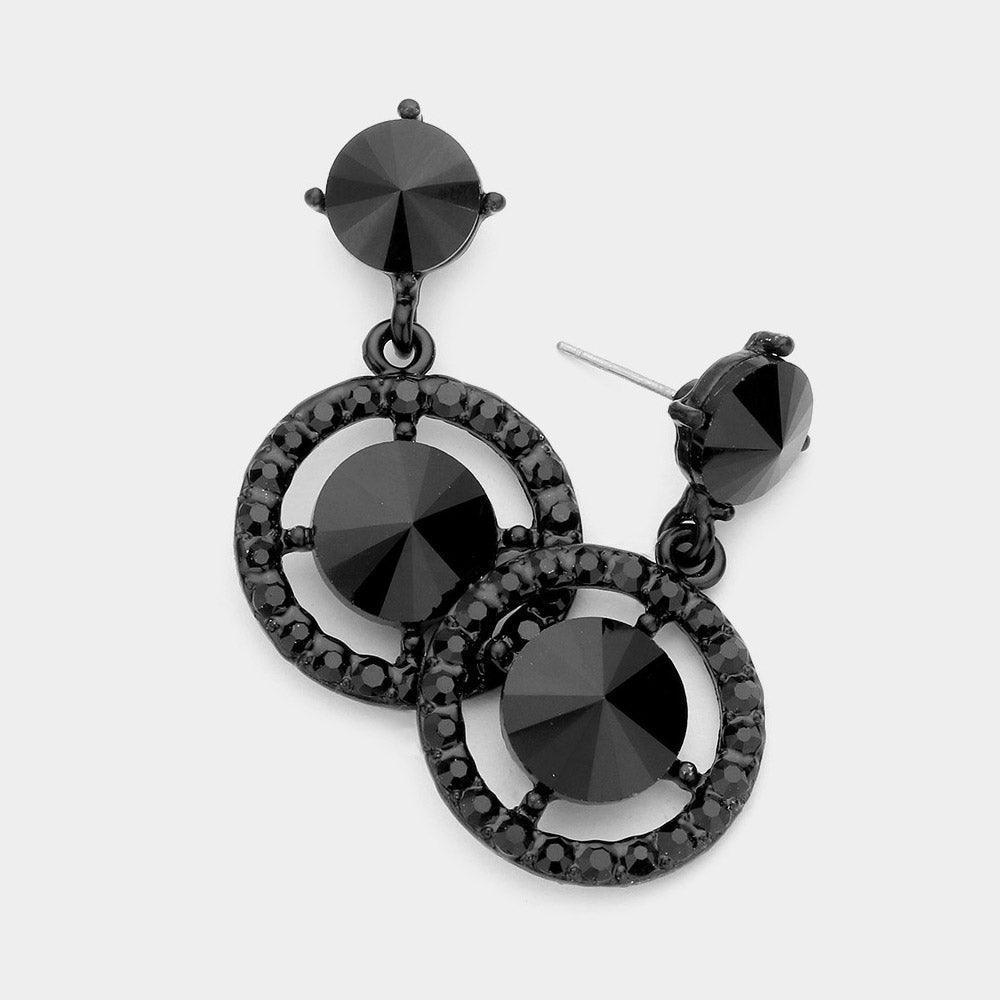 Black Round Stone Accented Dangle Evening Earrings - Jewelry Store by Erik Rayo