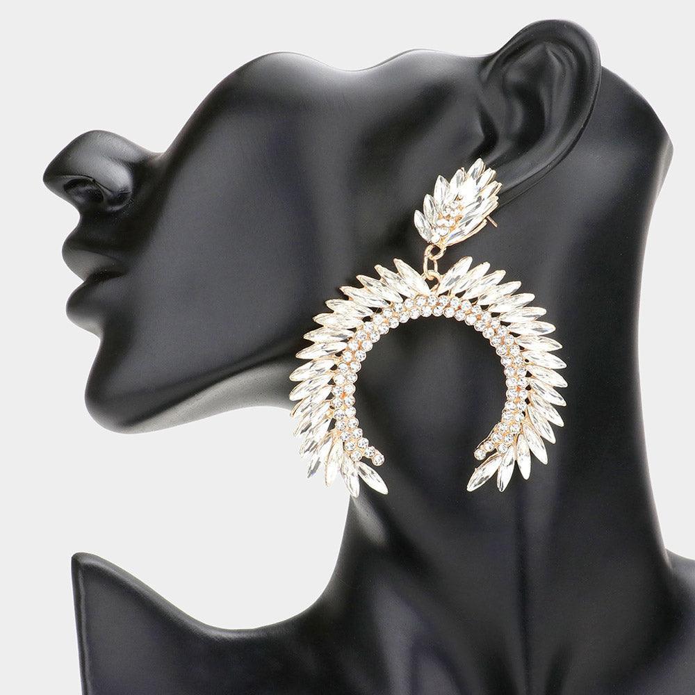 Gold Marquise Stone Cluster Arch Dangle Evening Earrings - Jewelry Store by Erik Rayo