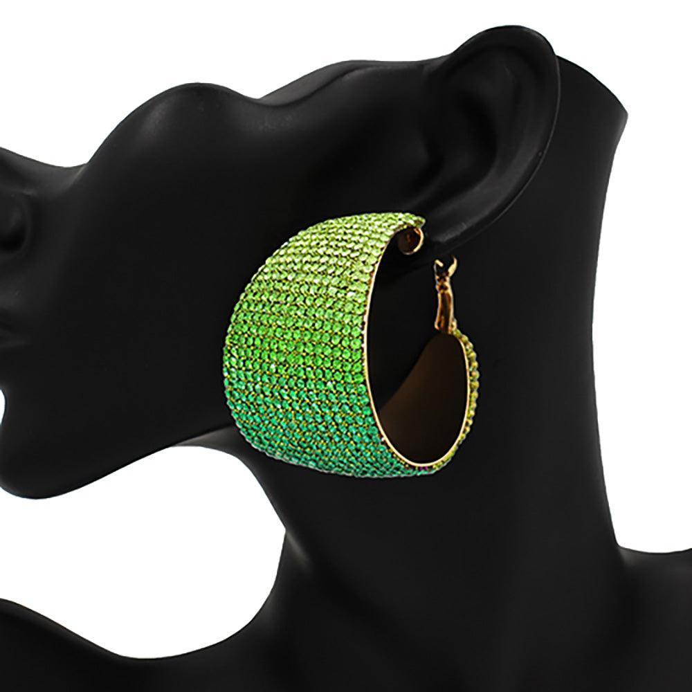 Green Rhinestone Pave Hoop Evening Earrings - Jewelry Store by Erik Rayo