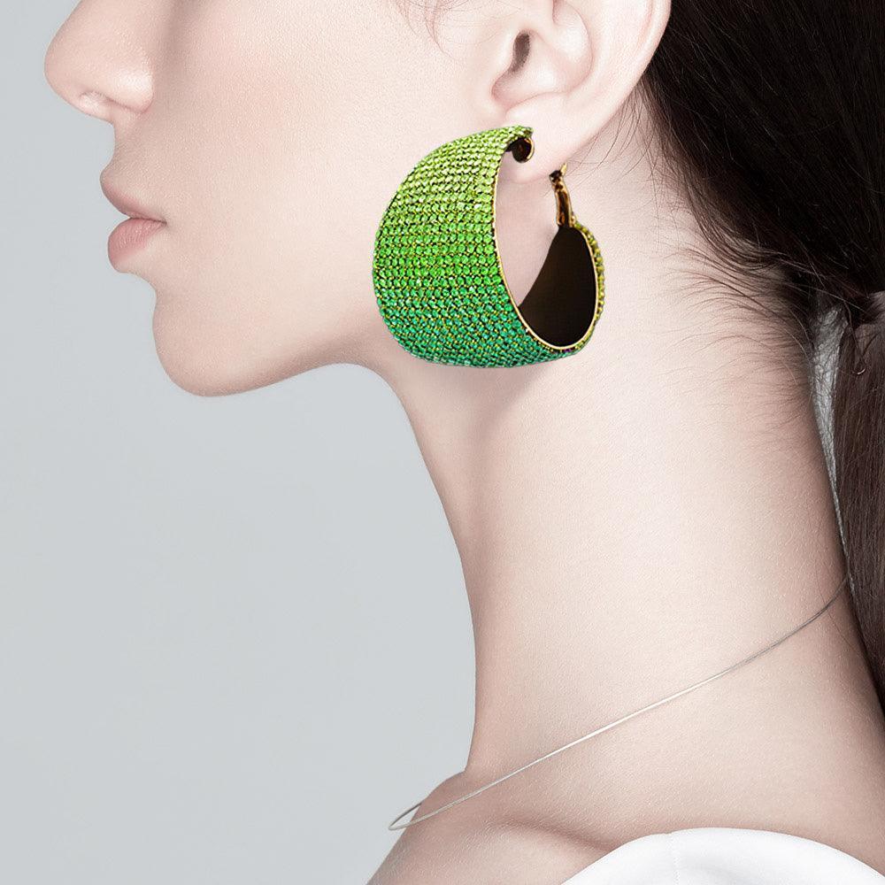 Green Rhinestone Pave Hoop Evening Earrings - Jewelry Store by Erik Rayo
