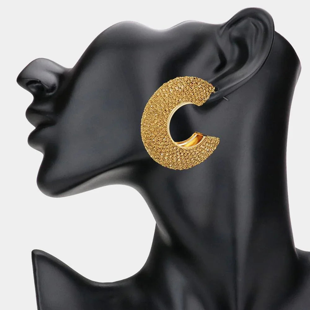Gold Rhinestone Studded Evening Hoop Earrings - Jewelry Store by Erik Rayo