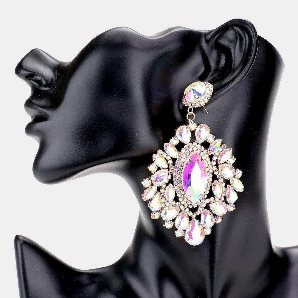 Gold Marquise Teardrop Stone Cluster Evening Earrings - Jewelry Store by Erik Rayo