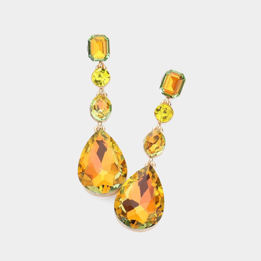 Yellow Teardrop Crystal Stone Accented Evening Earrings - Jewelry Store by Erik Rayo