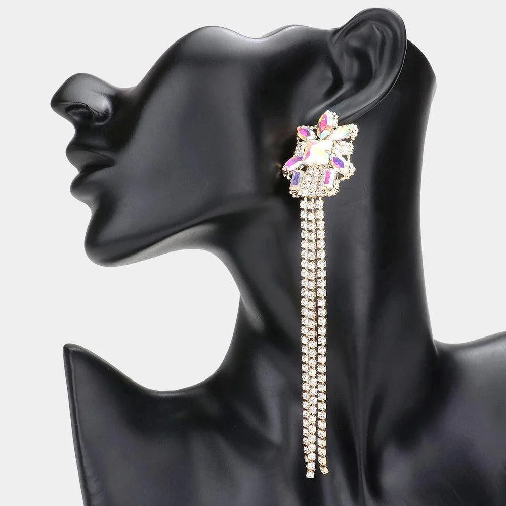 Gold Multi Stone Cluster Dropped Rhinestone Dangle Evening Earrings - Jewelry Store by Erik Rayo