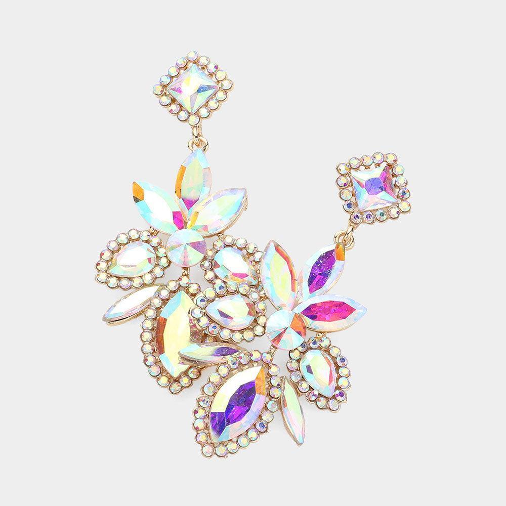 Gold Marquise Stone Cluster Embellished Dangle Evening Earrings - Jewelry Store by Erik Rayo