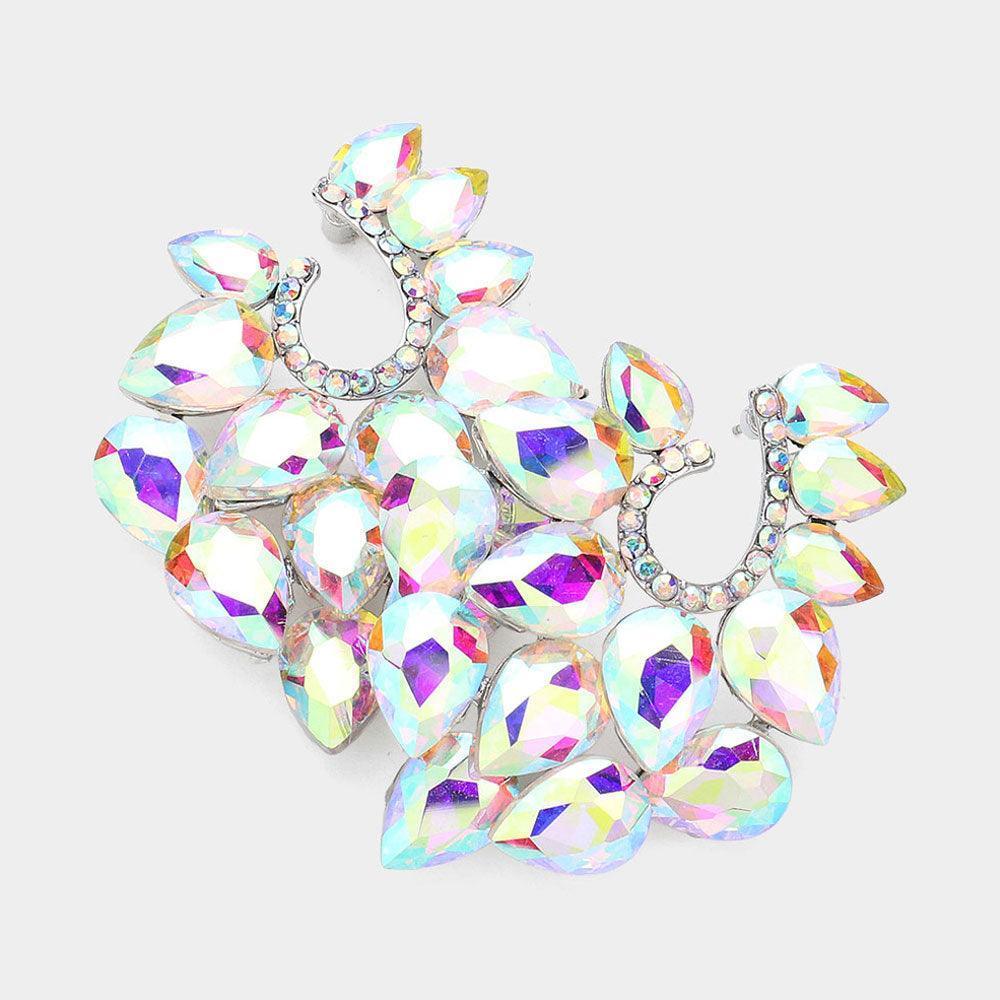 Silver Teardrop Stone Cluster Embellished Evening Earrings - Jewelry Store by Erik Rayo