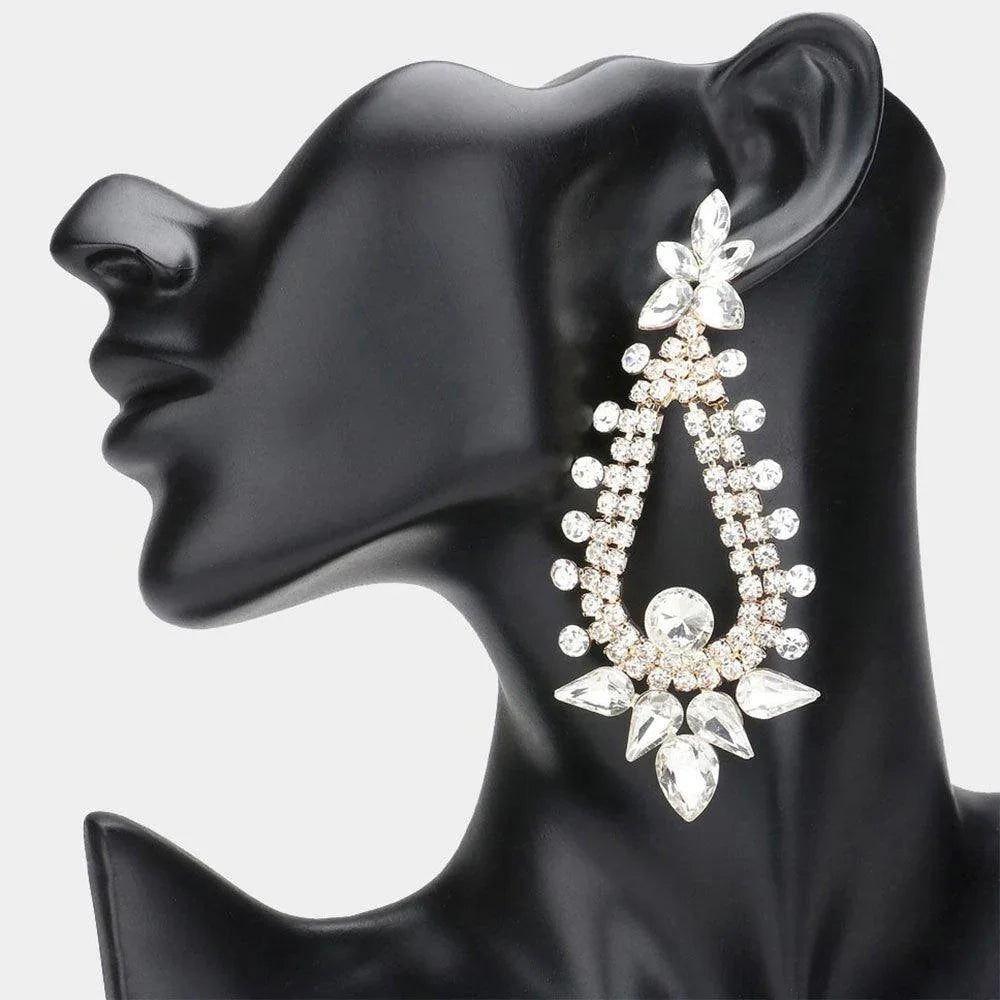 Gold Teardrop Round Cluster Embellished Dangle Evening Earrings - Jewelry Store by Erik Rayo