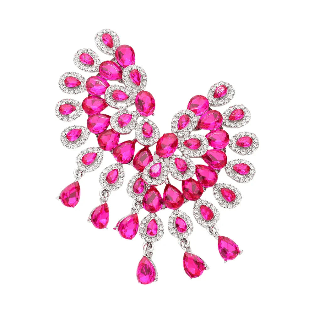 Fuchsia Teardrop Stone Cluster Embellished Evening Earrings - Jewelry Store by Erik Rayo