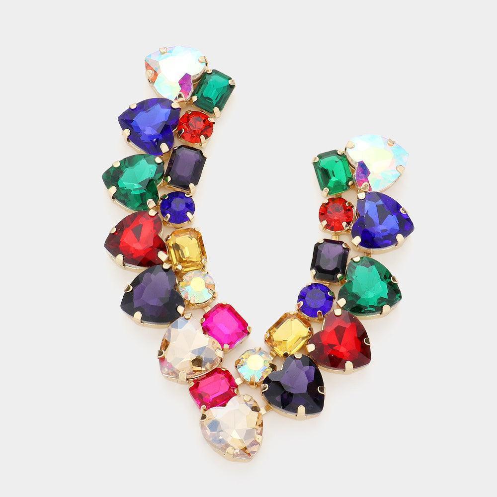 Gold Heart Stone Cluster Evening Earrings - Jewelry Store by Erik Rayo
