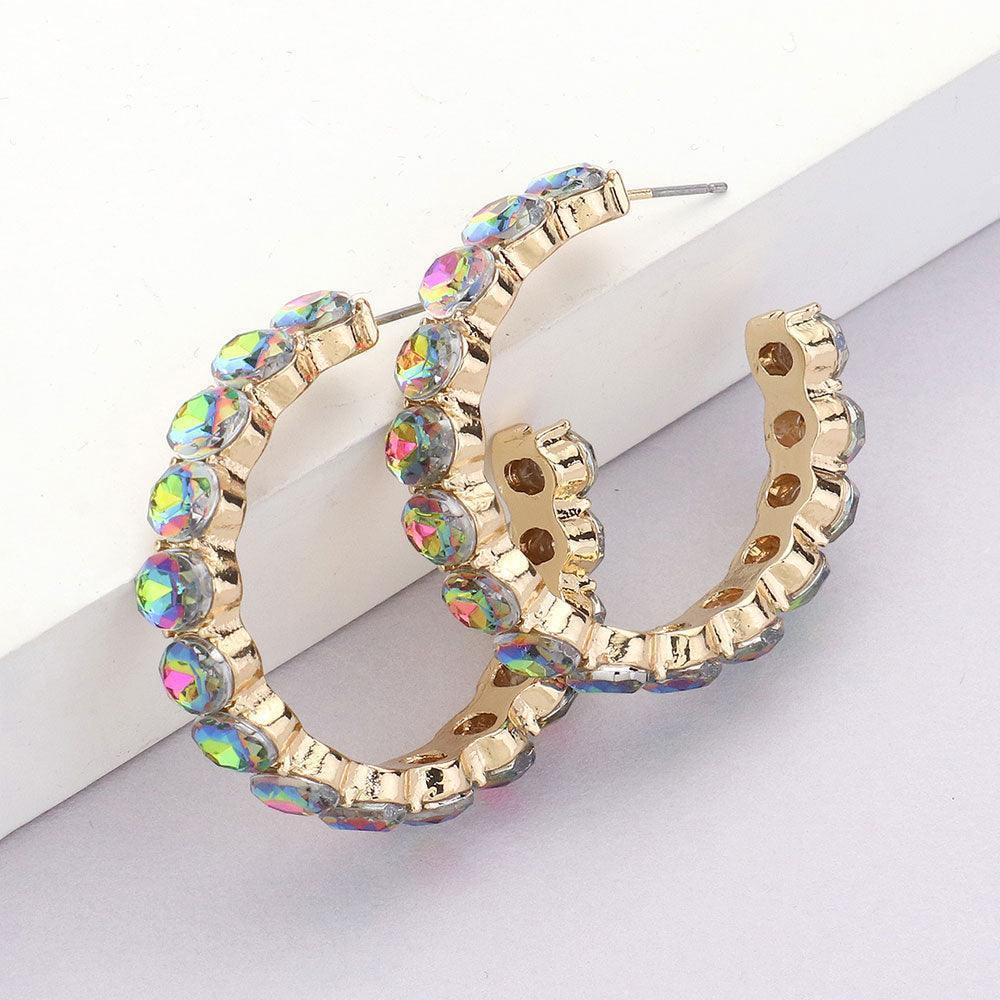 Gold Round Stone Cluster Hoop Earrings - Jewelry Store by Erik Rayo