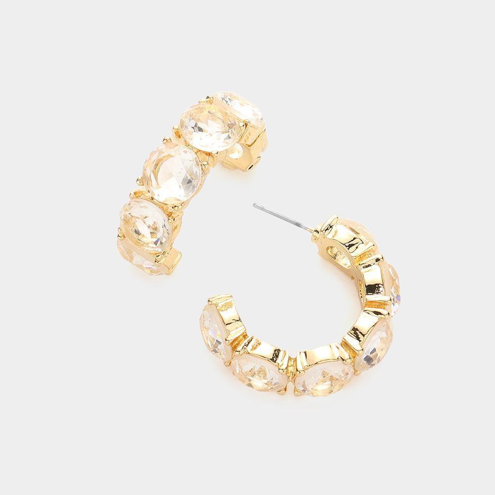 Gold Round Stone Embellished Hoop Evening Earrings - Jewelry Store by Erik Rayo