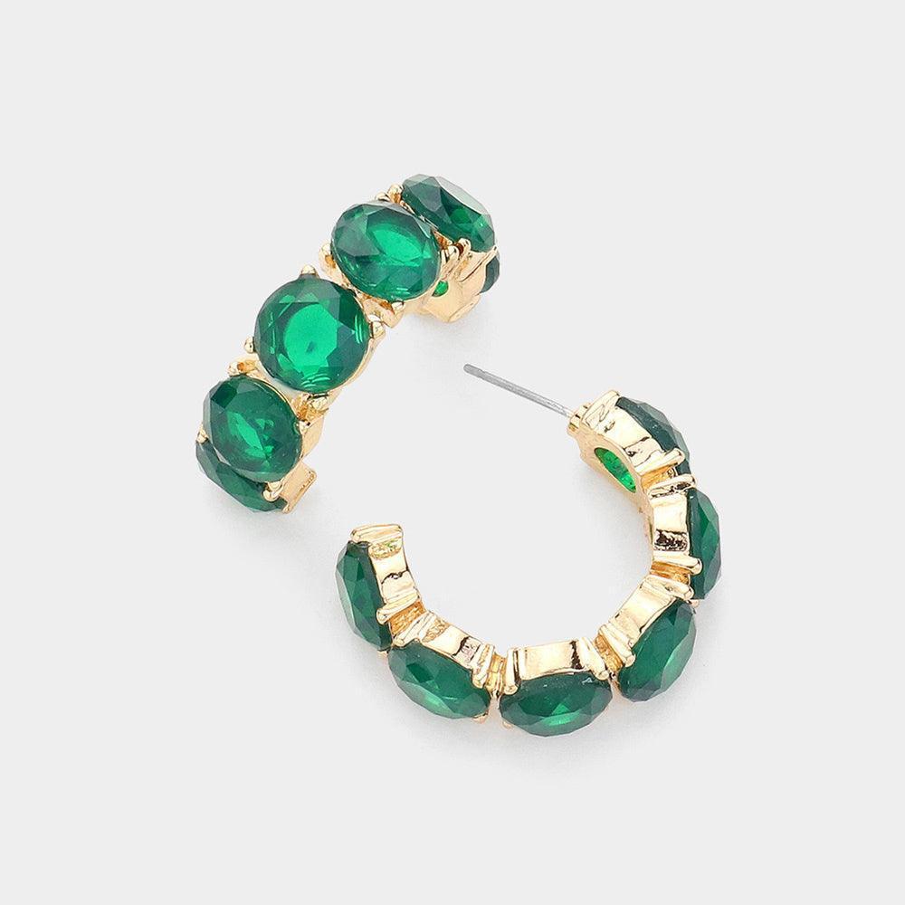Green Round Stone Embellished Hoop Evening Earrings - Jewelry Store by Erik Rayo