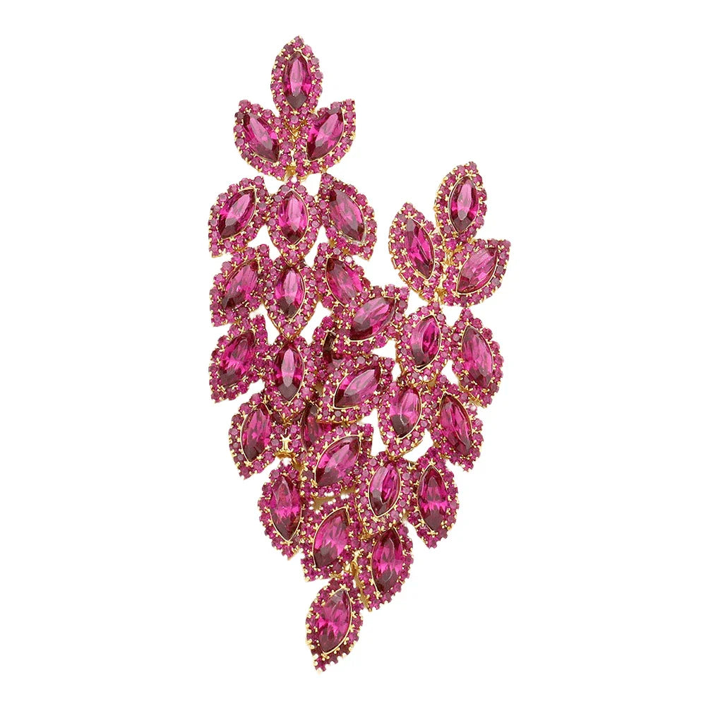 Fuchsia Crystal Stone Leaf Cluster Marquise Evening Earrings - Jewelry Store by Erik Rayo