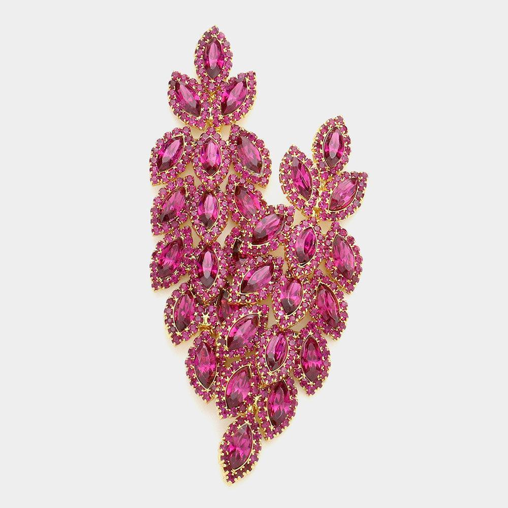 Fuchsia Crystal Stone Leaf Cluster Marquise Evening Earrings - Jewelry Store by Erik Rayo
